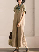 Vintage Solid Color V-neck Jumpsuits